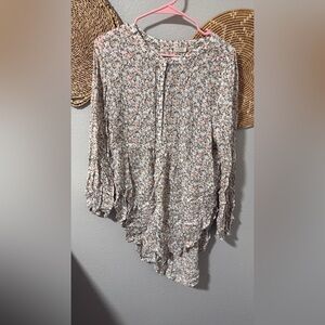 Hinge Floral Ruffle Blouse - Cream and Pink